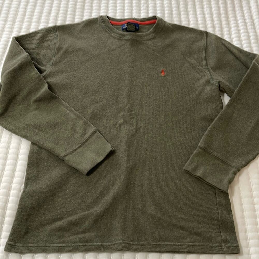 Men's Polo Ralph Lauren Olive Green Thermal Crewneck Size M
